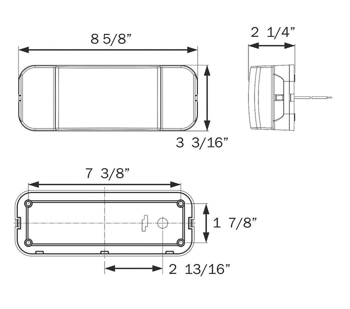Optronics RVSTB60P RV Tail Light Dimensions Diagram - 8 5/8" x 3 3/16" | United RV Parts
