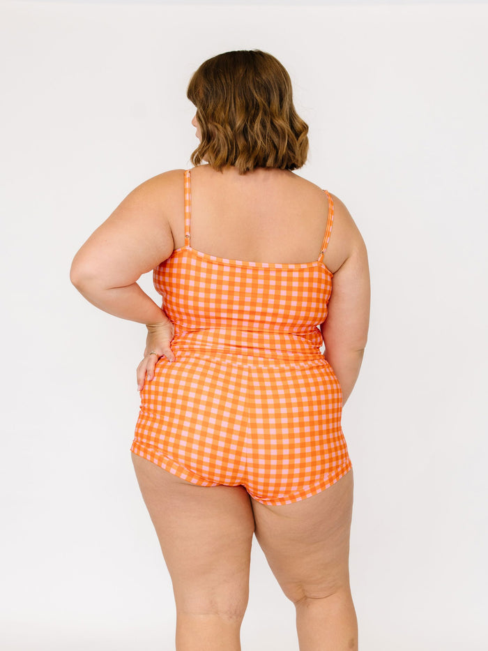 Orange Gingham Button Crop Top