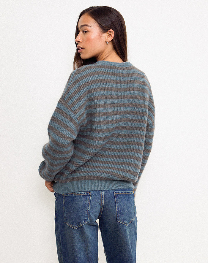 Image of Orvala Knit Jumper in Slate and Brown Stripe