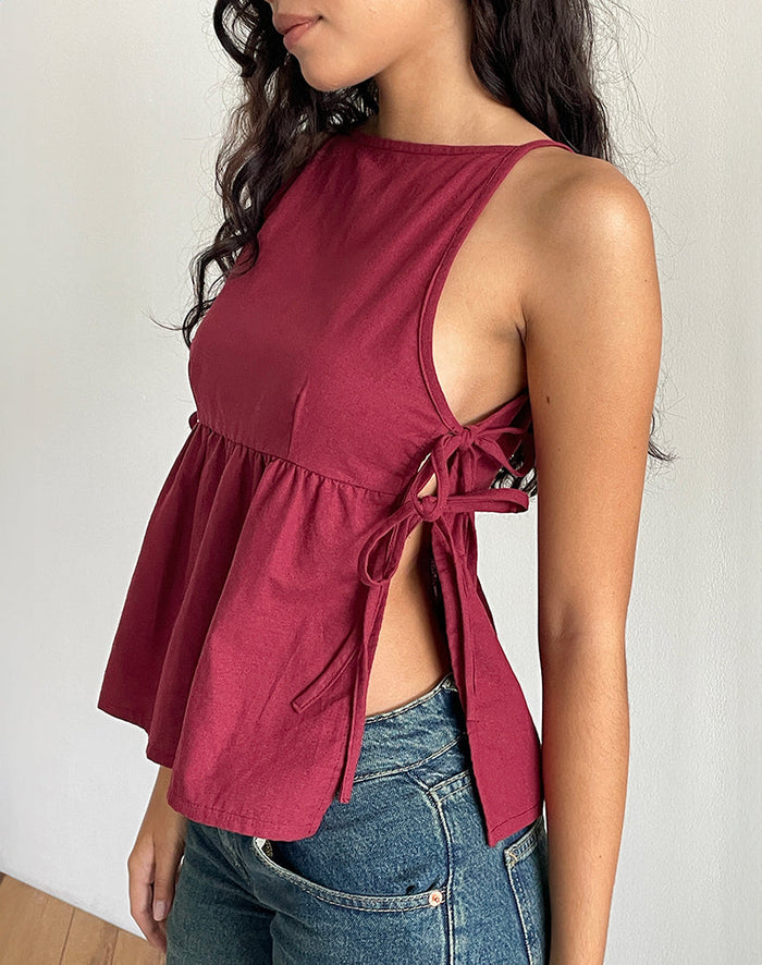 Image of Palsi Tie Side Top in Burgundy