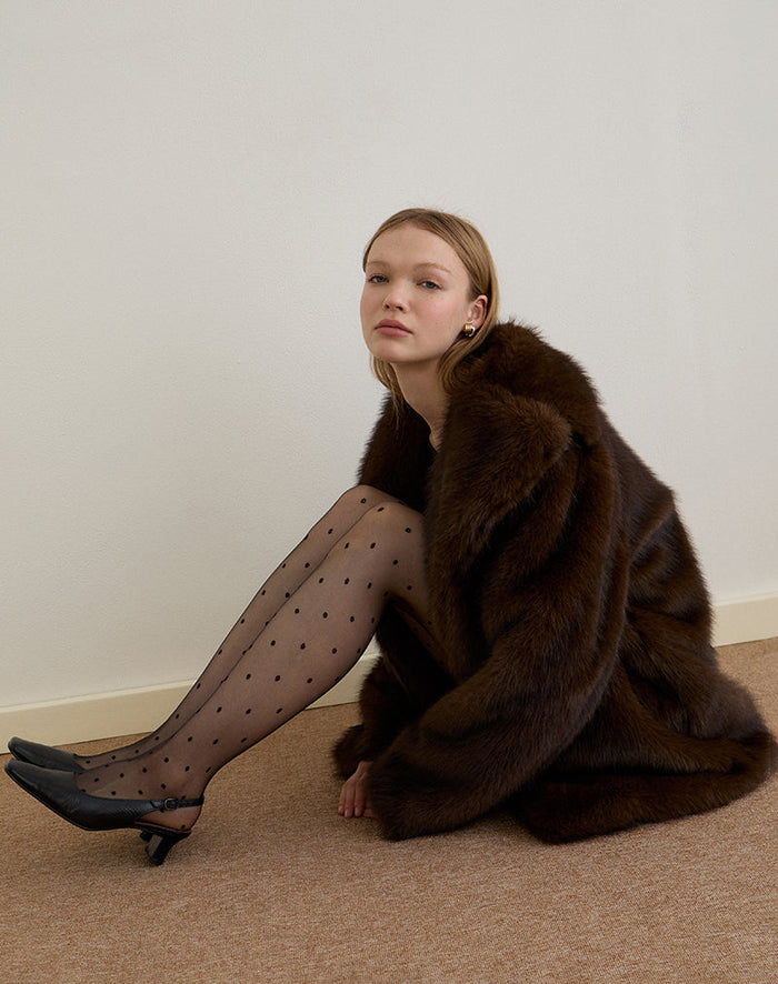 Image of Pepita Jacket in Faux Fur Dark Brown