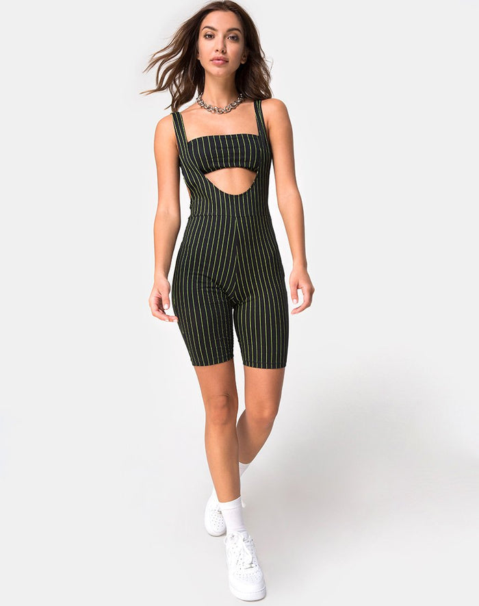 Image of Poton Cutout Unitard in Neon Pinstripe