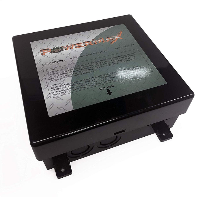 Black POWERMAX PMTS-30A Automatic Transfer Switch - Top View | United RV Parts