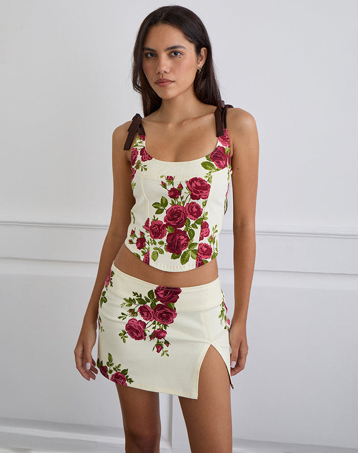 Image of Pravara Mini Skirt in Bouquet Roses Cream