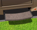 Walnut Brown Prestofit Outrigger Universal RV Entry Step Rug installed on RV step - Side View | United RV Parts