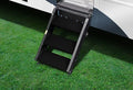 Obsidian Black Prestofit Step Rugs 3-Piece Set on MORryde StepAbove 3-Step - Lifestyle View | United RV Parts
