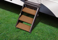 Buckskin Brown Prestofit Step Rugs 19.5" 3-Piece Set on MORryde StepAbove 3-Step - Outdoor Lifestyle View | United RV Parts