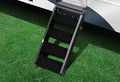 Obsidian Black Prestofit RV Step Rugs 4-Piece Set installed on folding entry steps - Side View | United RV Parts