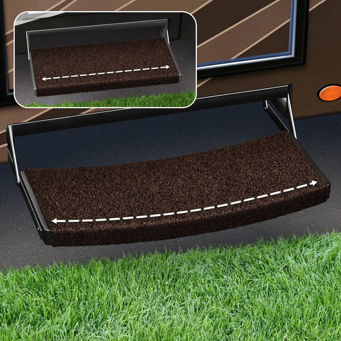 Grizzly Brown Prestofit 2-0221 Universal RV Entry Step Rug 22" - Installed on Camper Step | United RV Parts