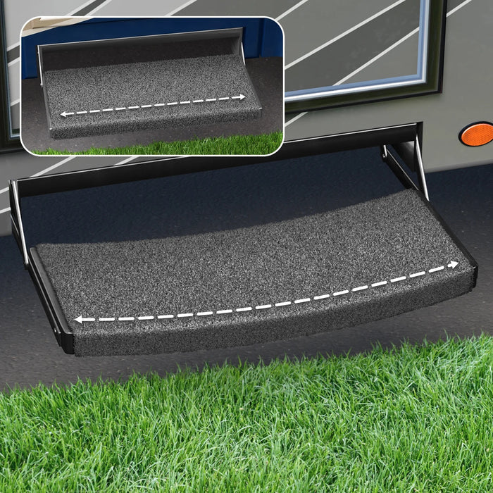 Harbor Gray Prestofit 2-0222 Universal RV Entry Step Rug on RV step - Context View | United RV Parts
