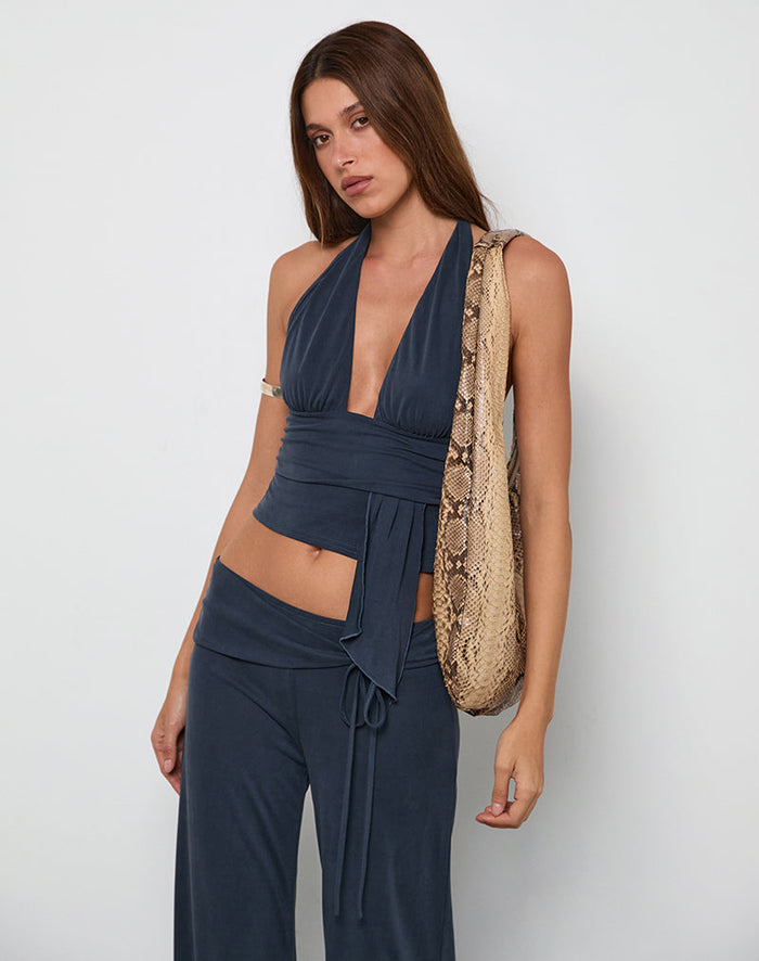 Image of Prilla Halter Top in Cupro Ocean Storm