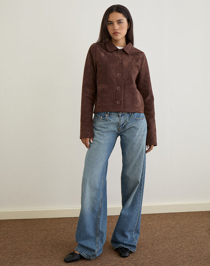 Image of Quincy Faux Suede Cropped Jacket in Brown