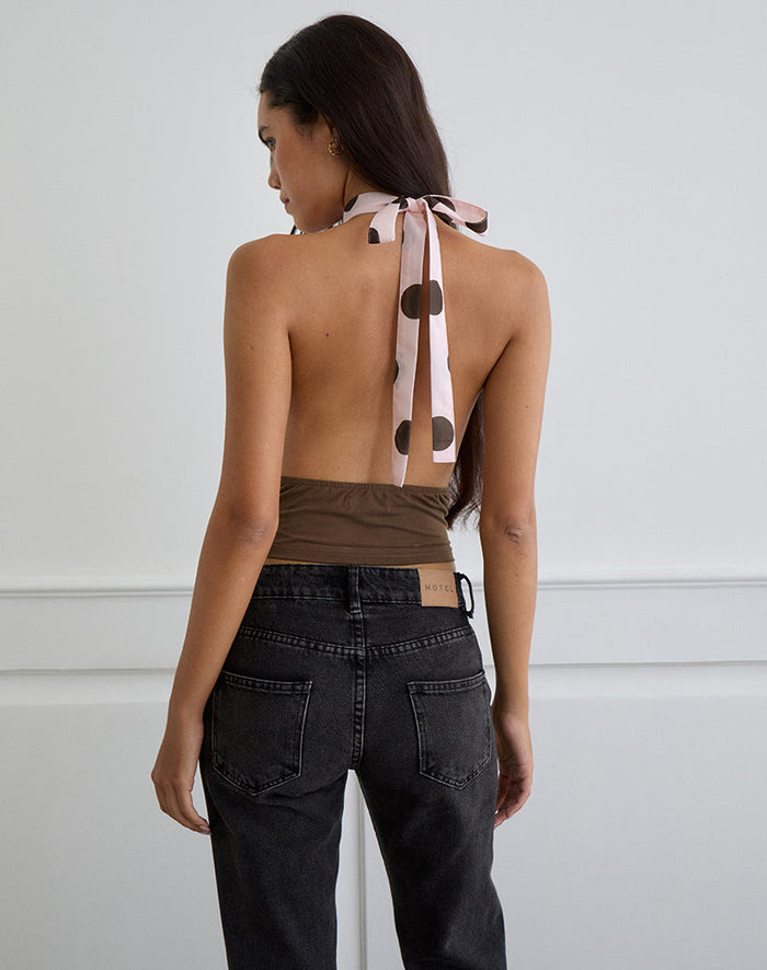 Image of Rania Backless Top in Pink Chiffon with Bold Polka Print