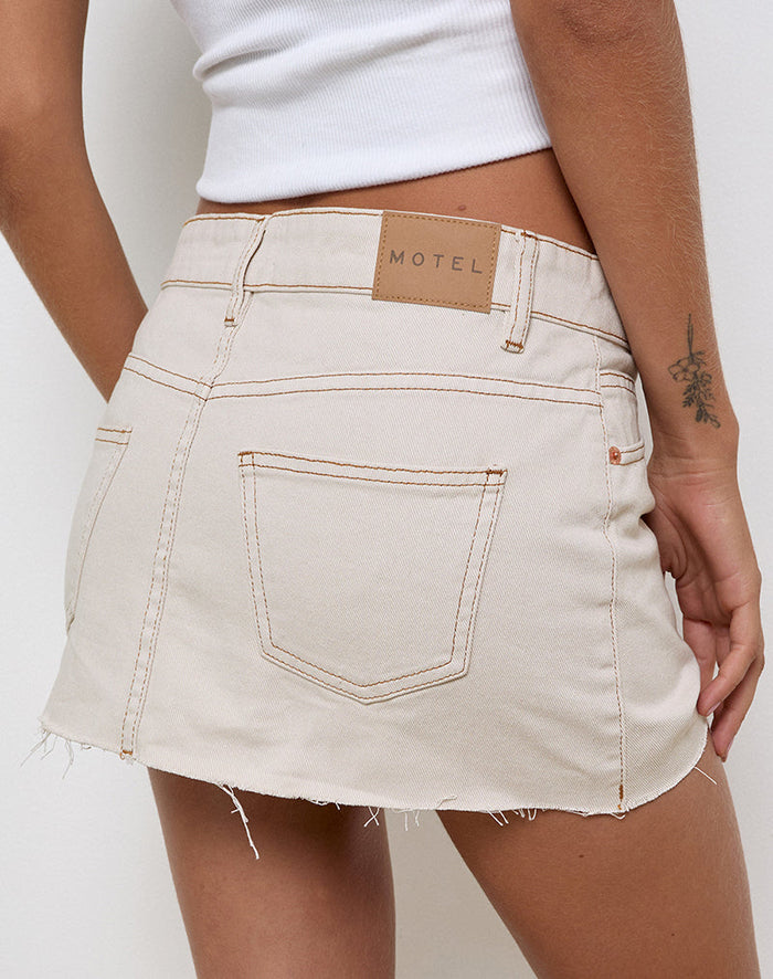 Image of Raw Hem Denim Mini Skirt in Off White