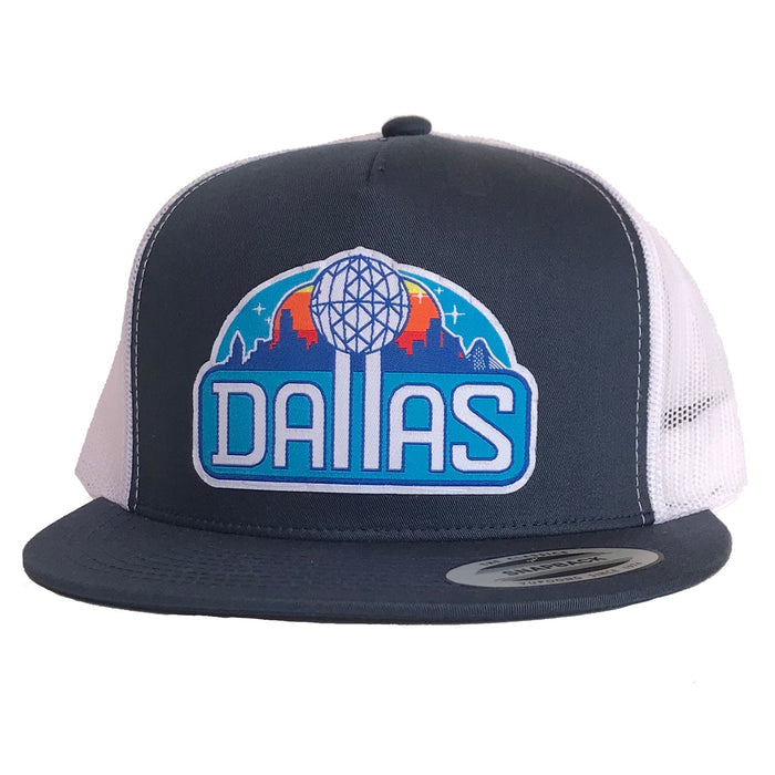 Reunion Patched Flat Bill Hat featuring a colorful Dallas design, perfect as a Texas themed gift and ideal for anyone looking for Texas Made Gifts, souvenirs from Texas, a dallas souvenir, or unique texan gifts.
