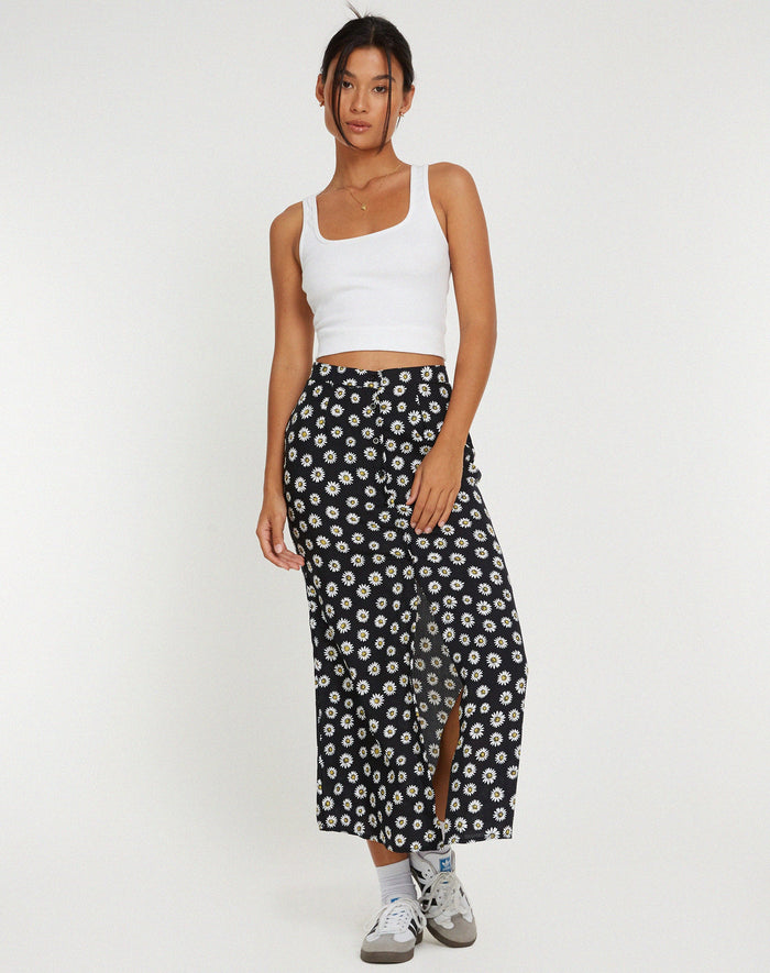 Image of Rima Midi Skirt in Grunge Daisy Black