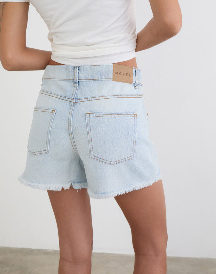 Image of Ripped Baggy Denim Short in Icy Blue