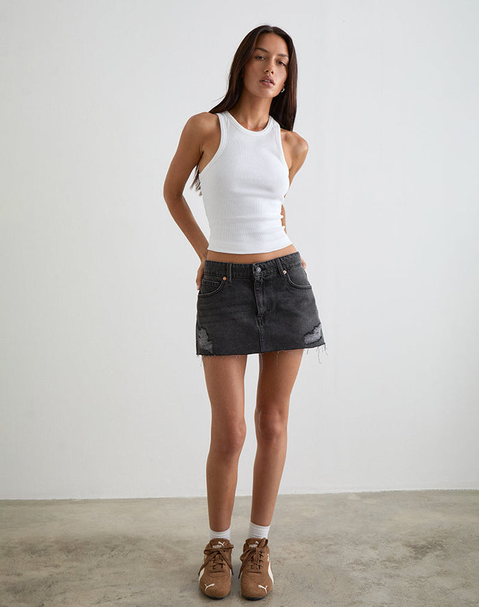 Image of Ripped Hem Mini Skirt in Vintage Black