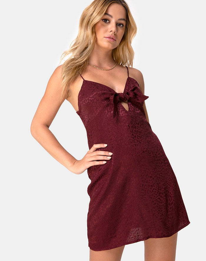 Image of Ronina Dress in Satin Cheetah Burgundy