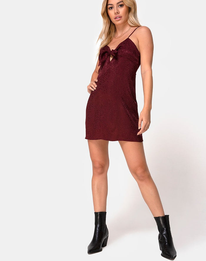 Image of Ronina Dress in Satin Cheetah Burgundy