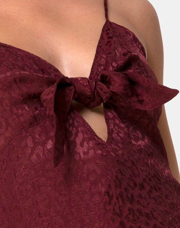 Image of Ronina Dress in Satin Cheetah Burgundy