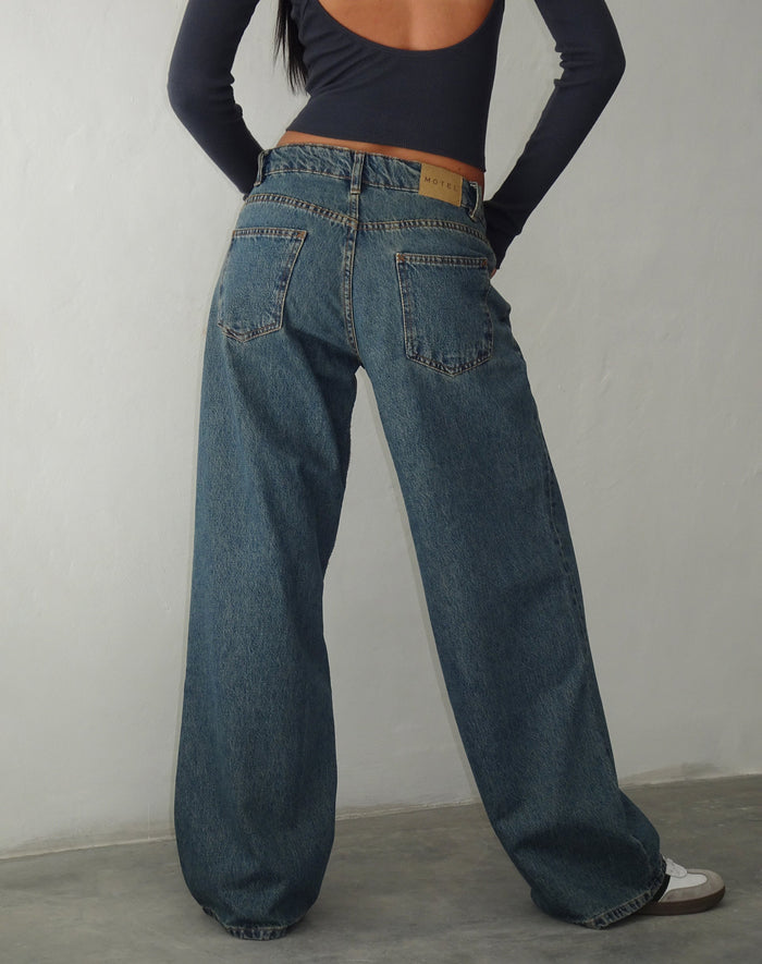 Image of Roomy Extra Wide Low Rise Jeans in Brown Blue Acid