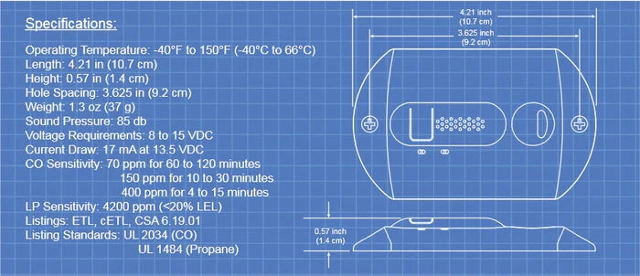 RV Safe RVCOLP-2W Technical Specifications Blueprint Diagram | United RV Parts