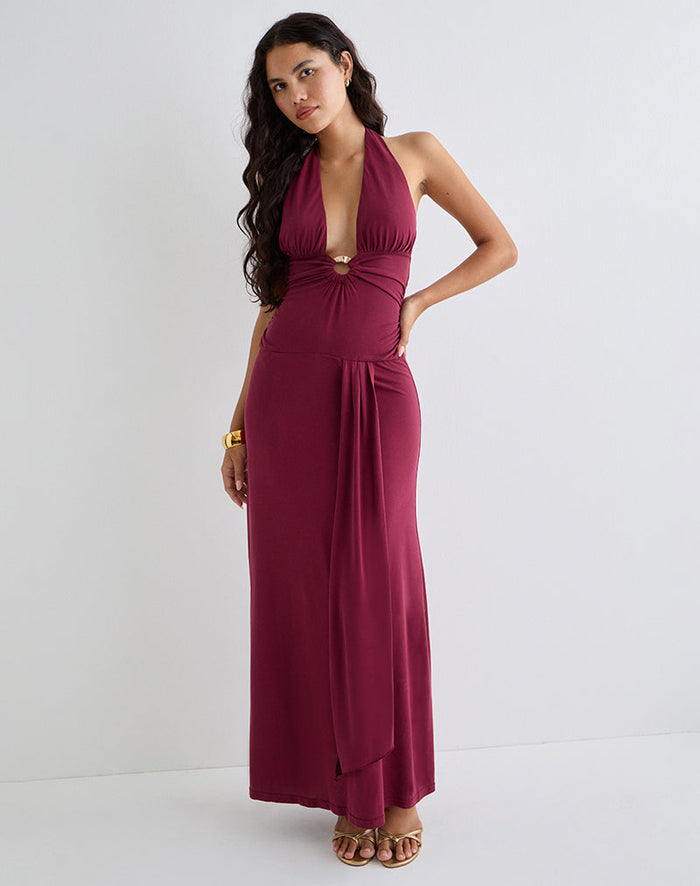Image of Ryoko Maxi Dress in Cupro Burgundy
