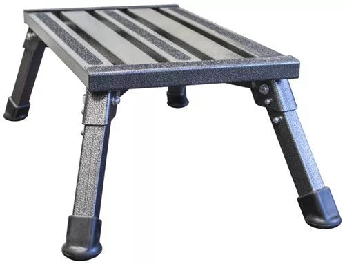 Silver Aluminum RV Safety Step Stool JR-08C-G with Non-Slip Surface - Angled View | United RV Parts