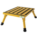 Yellow Steel Folding RV Step Stool F-08C-Y with Anti-Slip Strips - Angled View | United RV Parts