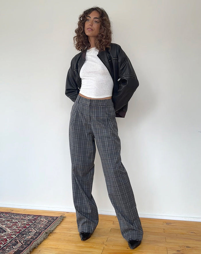 Image of Sakaria Wide Leg Trouser in Grey Check