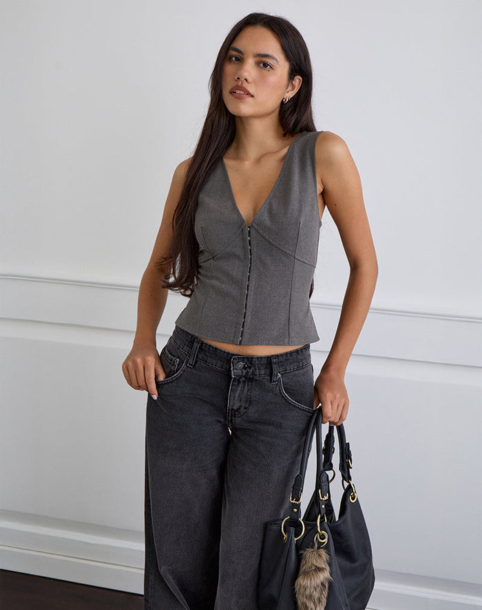 Image of Salpa Plunge Top in Tailoring Charcoal