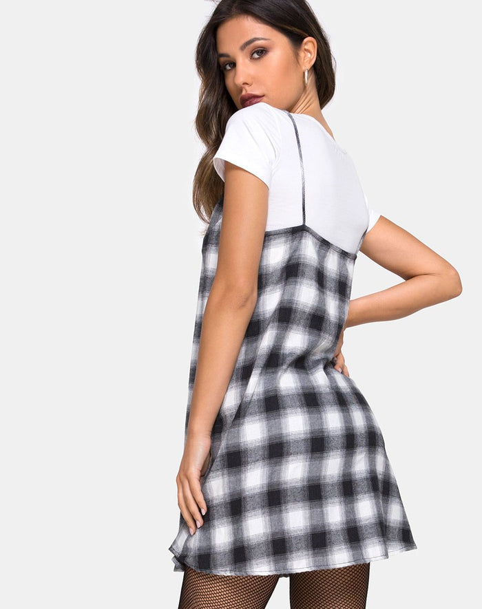 Image of Sanna Slip Dress in Plaid Black White
