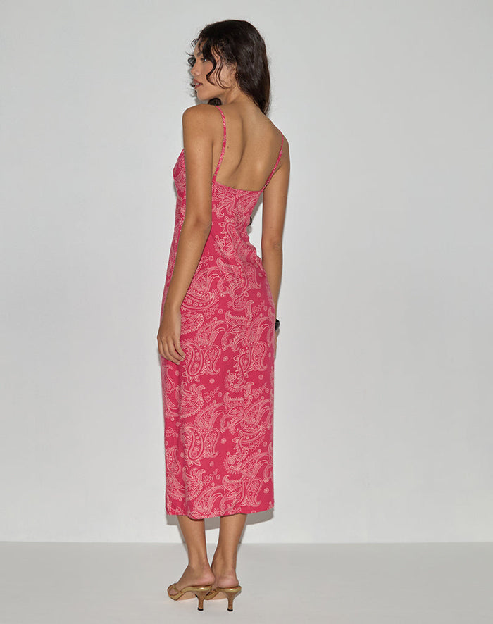 Image of Sastra Midi Dress in Retro Paisley Pink