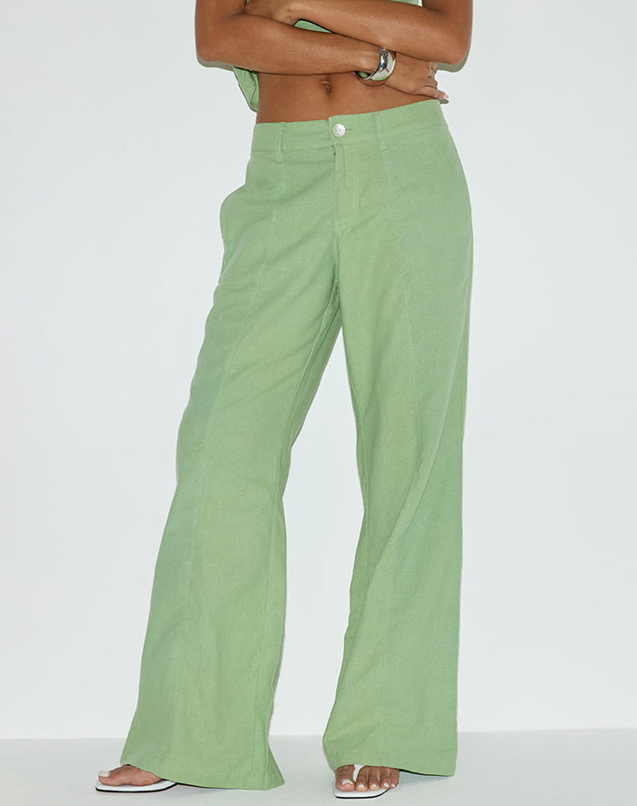 Image of Saucy Trouser in Linen Minty Green