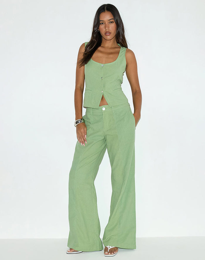 Image of Saucy Trouser in Linen Minty Green