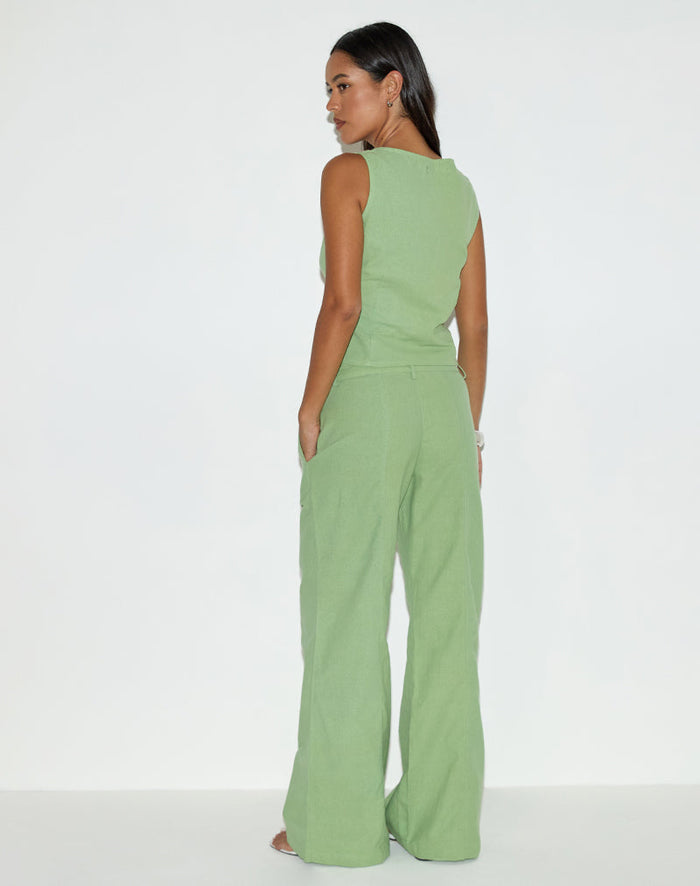 Image of Saucy Trouser in Linen Minty Green