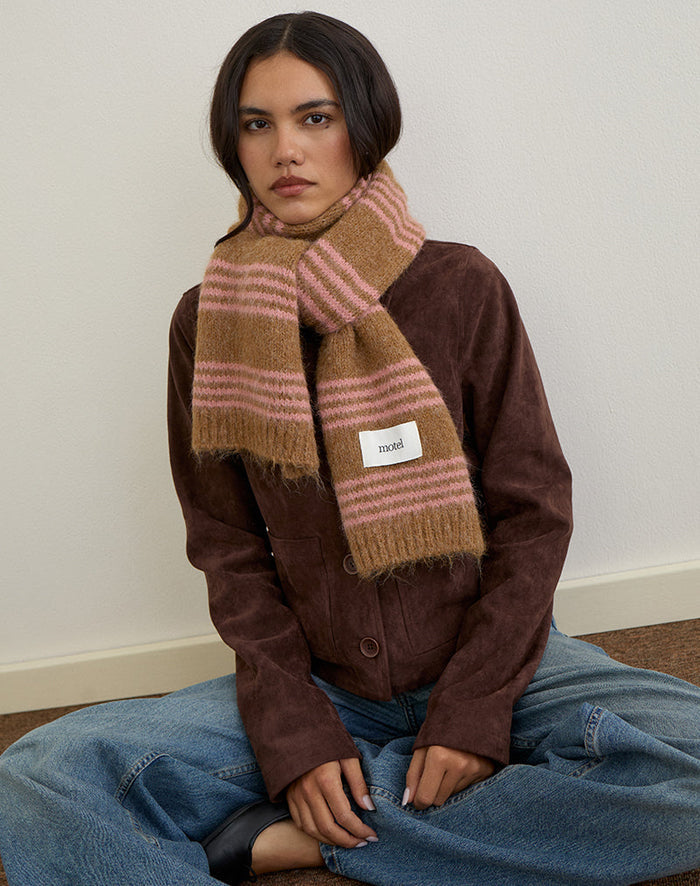 Image of Scarf in Knit Pink Stripe Brushed Wool