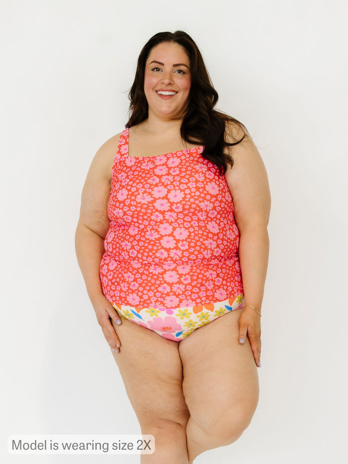 Scattered Floral Square Neck Tankini Top