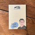 Schitt List Notepad featuring a character illustration, perfect as a Texas themed gift. This Texas Made Gift is a fun souvenir from Texas, ideal for fans of quirky Dallas souvenirs and unique Texan gifts.