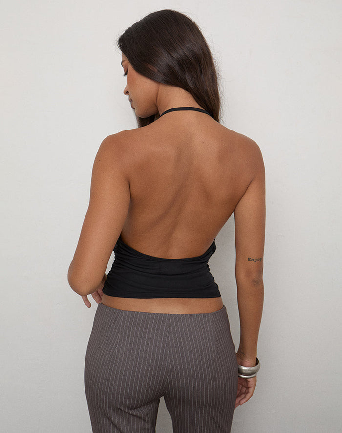 Image of Sherlyn Halter Top in Cupro Black