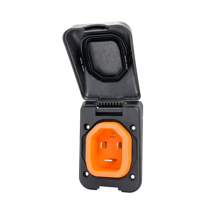 Black SmartPlug 30 Amp Inlet - Open View with Orange Interior | United RV Parts