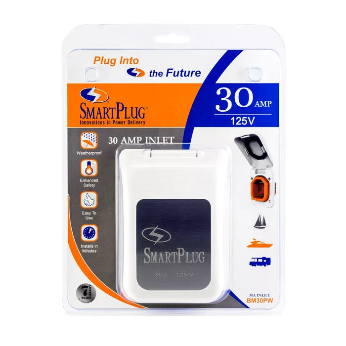 SmartPlug BM30PW 30 Amp RV Inlet White - Retail Packaging Front View | United RV Parts