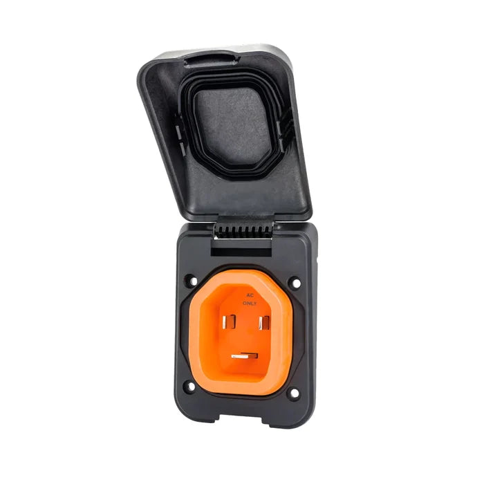Black SmartPlug 30 Amp RV Shore Power Inlet - Cover Open Front View | United RV Parts