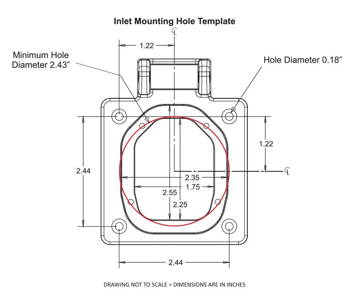 SmartPlug Inlet Mounting Hole Template - Installation Dimensions 2.43in Diameter Drawing | United RV Parts