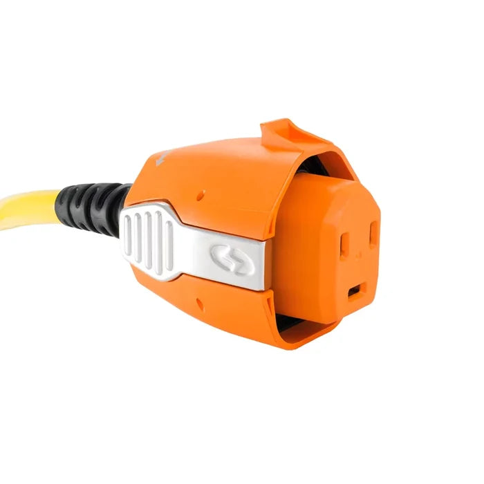 Orange SmartPlug 30 Amp RV Power Connector with Yellow Cord - Front Angle Detail | United RV Parts