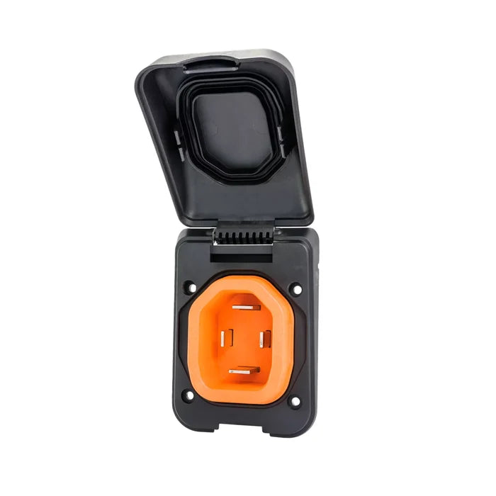 Black SmartPlug BM50PB 50 Amp RV Shore Power Inlet - Open Cover Front View | United RV Parts