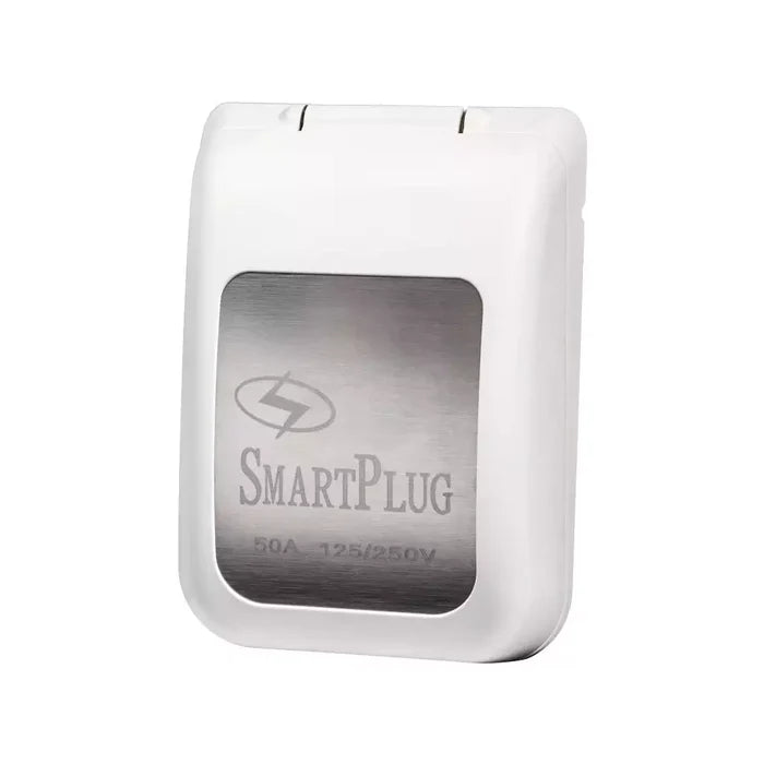 White SmartPlug 50 Amp RV Shore Power Inlet - Closed Cover Front View | United RV Parts