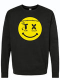Smiley Face Crew Neck Sweater featuring a vibrant yellow smiley design, perfect as a Texas themed gift. This stylish sweater showcases elements of Dallas culture, making it a great souvenir from Texas and an ideal choice for anyone looking for unique Texan gifts.