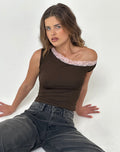 Image of Soleh One Shoulder Top in Brown Slinky with Pink Lace